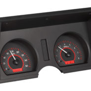 A black dashboard with two 1978-1982 Corvette Dakota Digital VHX Gauges on it.