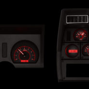 A black dashboard with 1978-1982 Corvette Dakota Digital VHX Gauges.