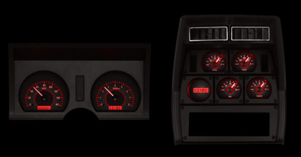 A black dashboard with 1978-1982 Corvette Dakota Digital VHX Gauges.
