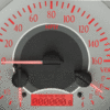 The speedometer of a 1968-1977 Corvette Dakota Digital VHX Gauges - Custom Mounting with red numbers.
