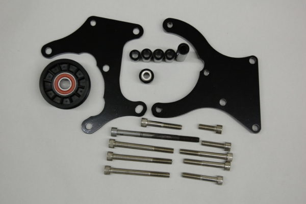 A set of LS1 SWAP AC BRACKETS FOR THE R4 COMPRESSOR and hardware for a motorcycle.