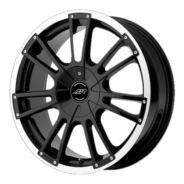 A black AR881 Speedway wheel with a chrome rim.