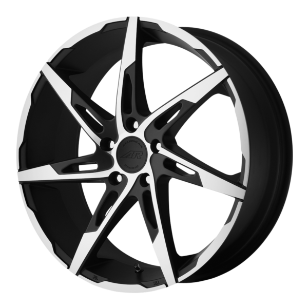 A black and white AR900 rim with chrome accents.