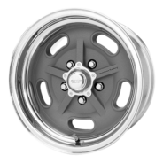 A gray VN470 Salt Flat wheel with a chrome center and spokes.