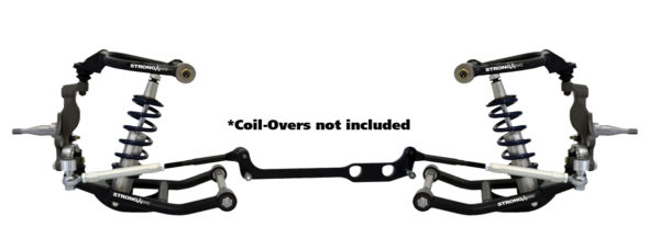 A black and white picture of a pair of RideTech Front TruTurn suspension arms.