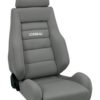 A gray 1968-1982 Corbeau Seats - GTS II car seat with the word 'maurico' on it.