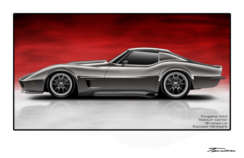 A drawing of a silver sports car.
