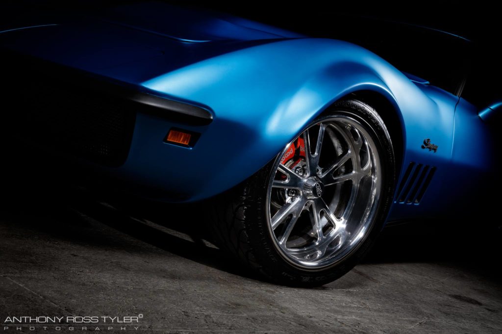 Anthony Ross Tyler photography blue corvette chrome tires