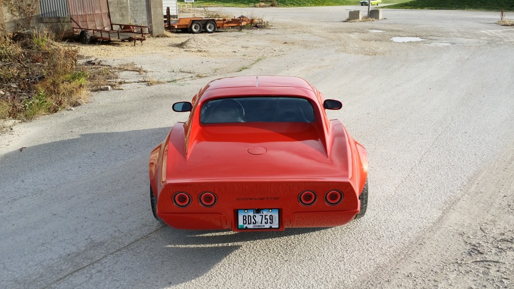 bright red corvette rear view
