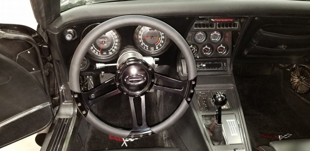 interior of corvette steering wheel and clutch