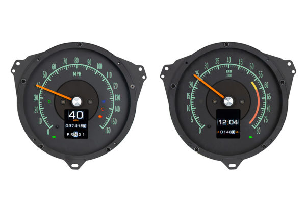 Two speedometers on a white background.