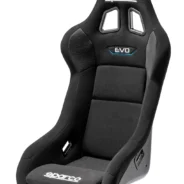 A black and white SPARCO QRT-R race car seat.