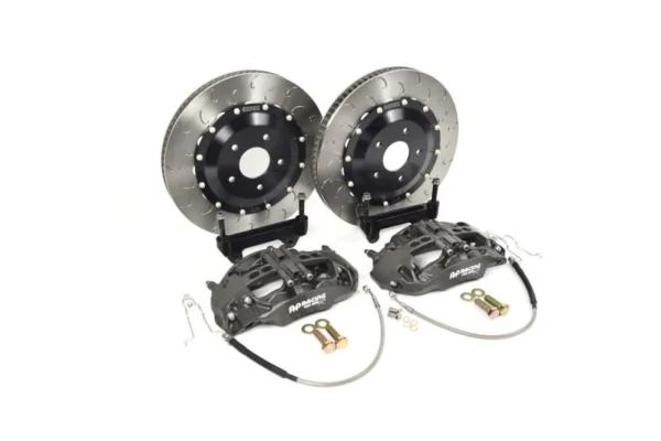 A set of AP RACING RADI-CAL COMPETITION BRAKE KIT (FRONT CP9660372MM)- C8 CORVETTE brake discs and rotors on a white background.