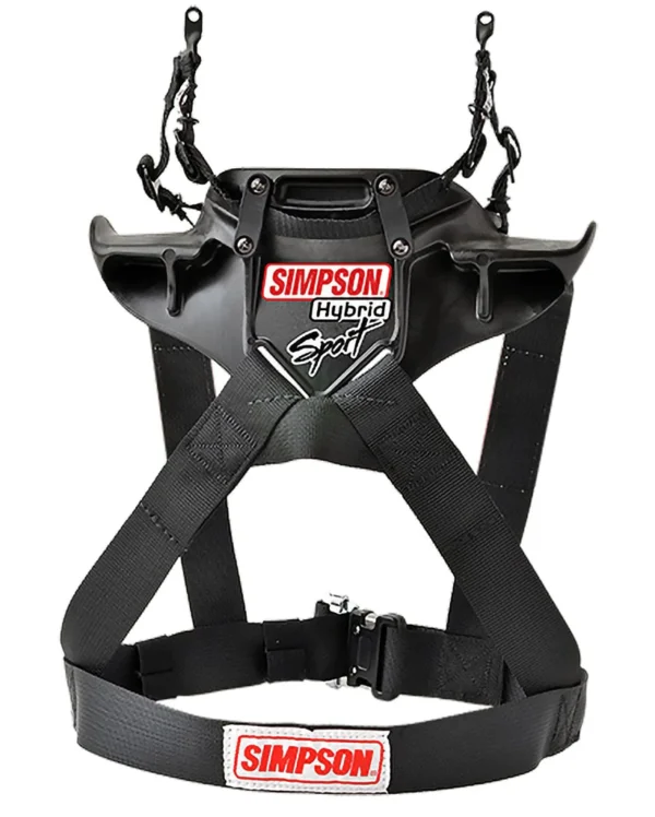 A black harness with the SIMPSON HYBRID SPORT on it.