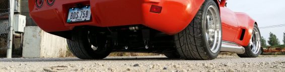 closeup bright red corvette rear view 4